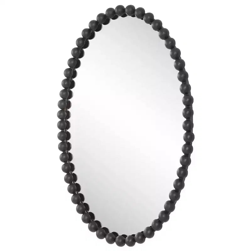 Espejo de pared ovalado con cuentas, 50,8x76,2 cm, marco negro mate
