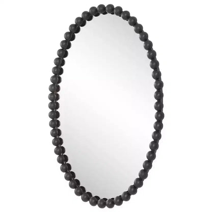 Espejo de pared ovalado con cuentas, 50,8x76,2 cm, marco negro mate
