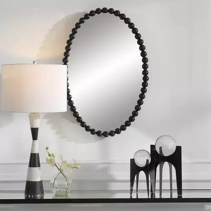 Espejo de pared ovalado con cuentas, 50,8x76,2 cm, marco negro mate