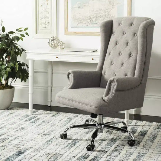 Silla de oficina giratoria con patas cromadas, lino, gris/cromado