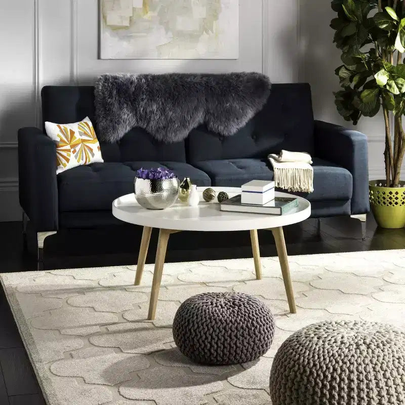Mesa de centro de madera y ratán, lavado blanco natural