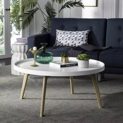 Mesa de centro de madera y ratán, lavado blanco natural