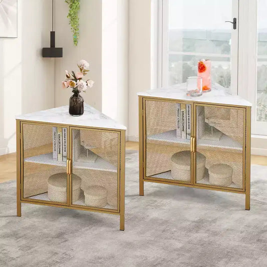 VECELO Corner Shelf Organizer, 3-Tier Display Shelves with Protection Door Metal Frame for Small Space